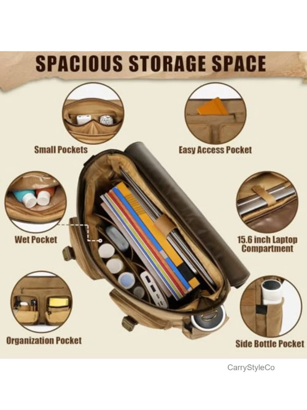 Vintage Canvas Messenger Bag with USB Charging Port - 15.6